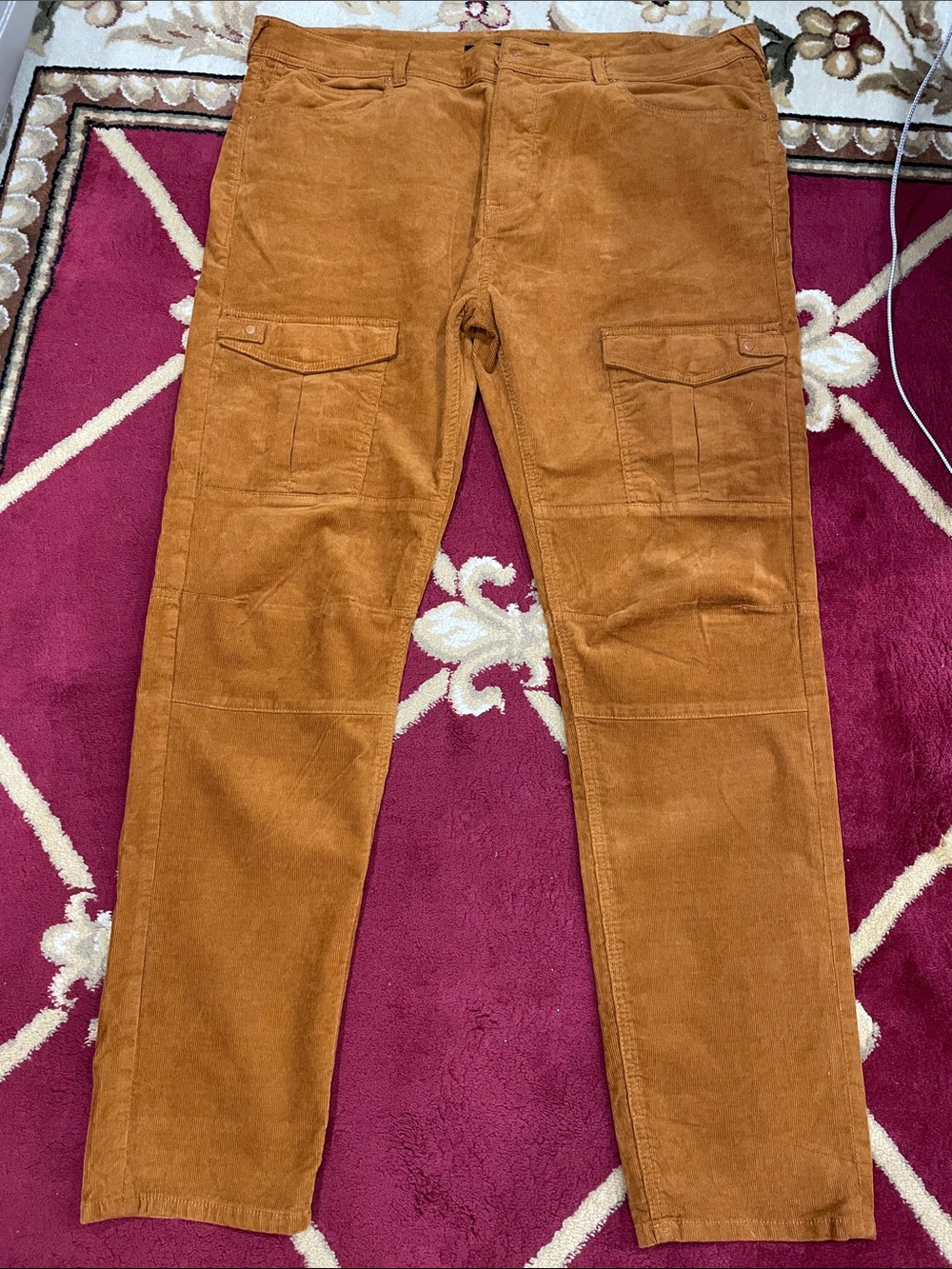 Sean John Men's Corduroy Cargo Pants in Burnt Orange